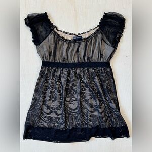 VTG Max Edition Y2K Black Paisley Lace Mesh Babydoll Top Empire Waist Medium NWT